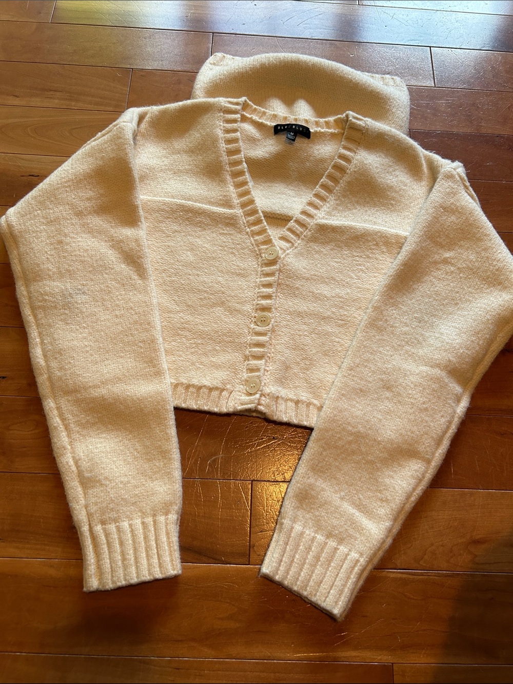 Blue Blush Cream Cropped V-Neck Button and Tube Top Sweater Set